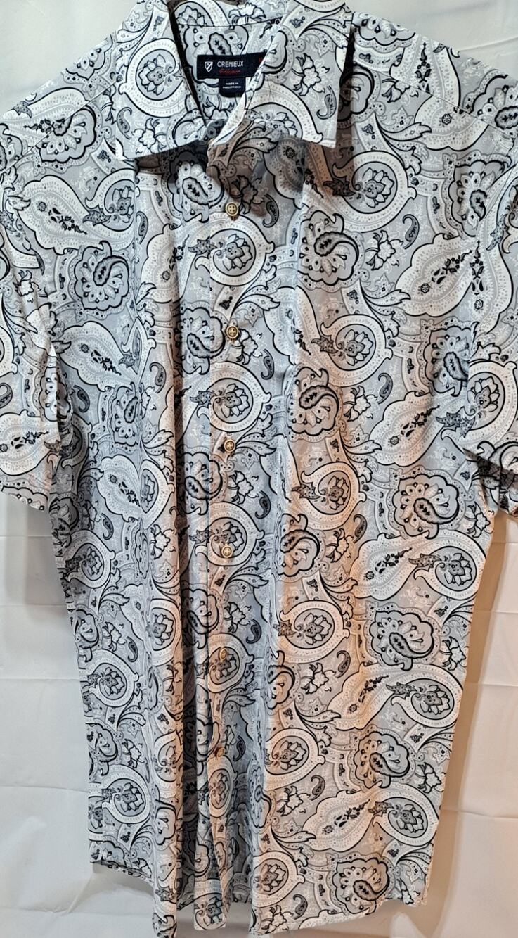 Cremieux Collection Mens Cotton Button Up Shirt M Gray Paisley Short Sleeve